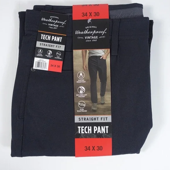 Weatherproof Vintage Mens Tech Pant 3-Pack Straight Fit 34x30 Black Gray Tan NEW